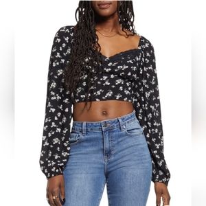 Lace Trim Long Sleeve Crop Top Sz M